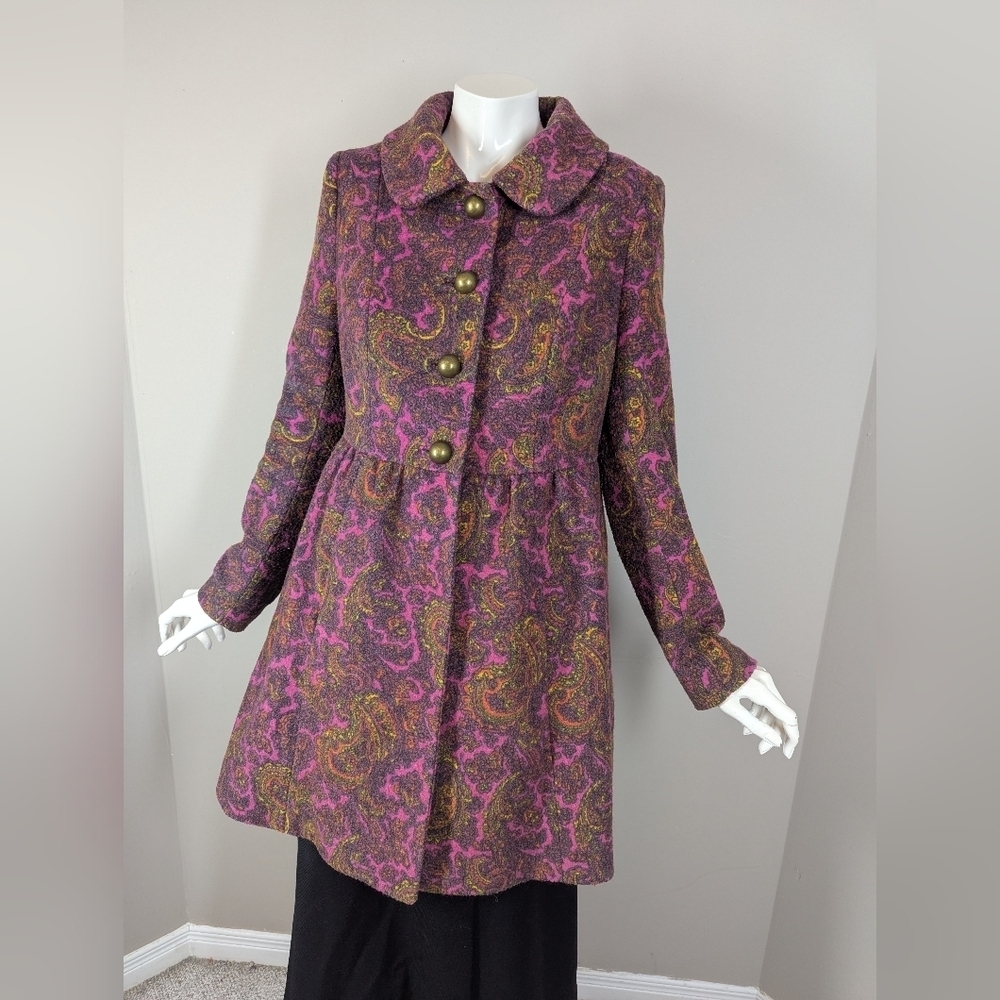 Vintage Plenty by Tracy Reese Paisley Wool Blend Coat | Purple Fit & Flare Jacke